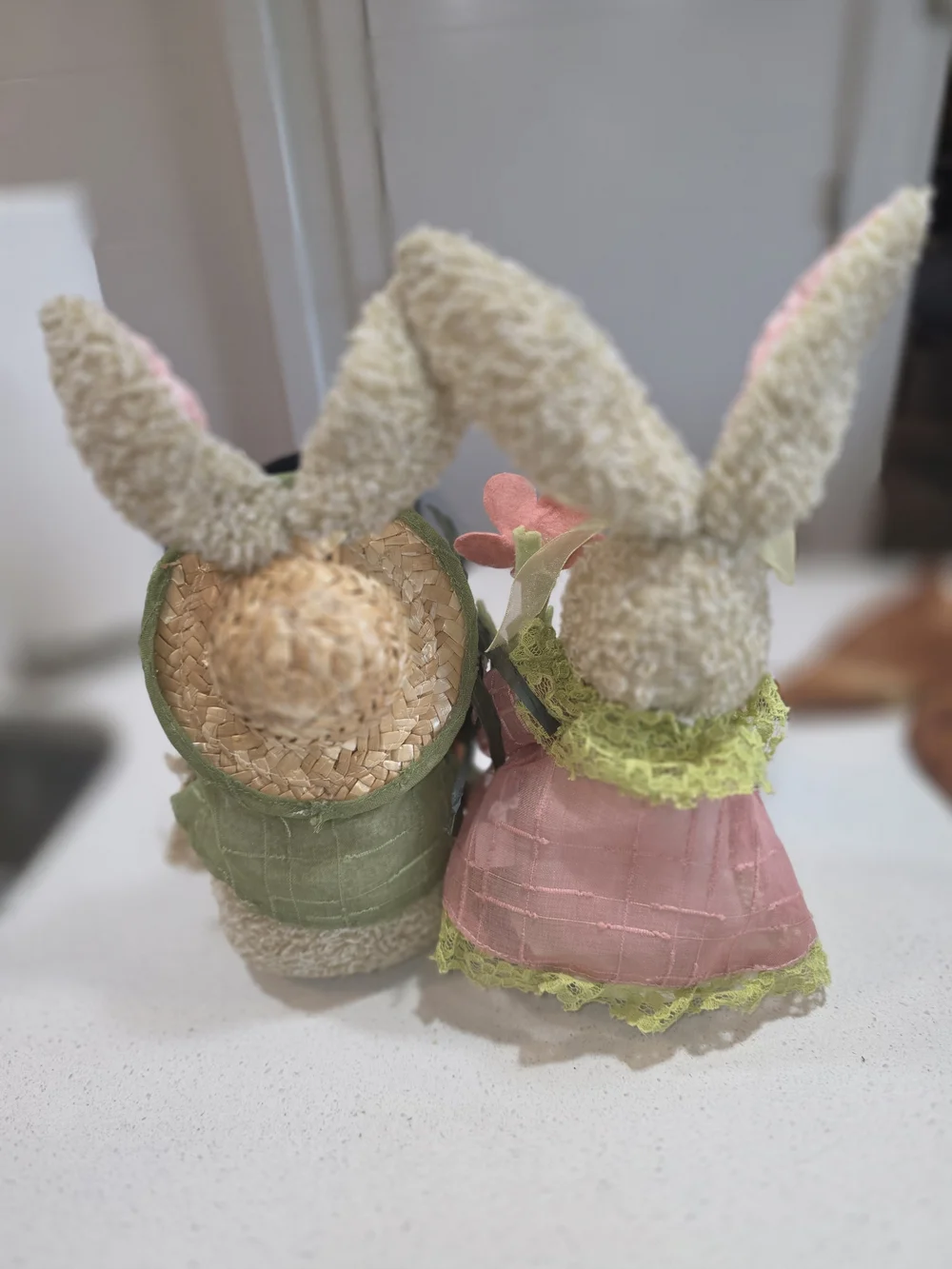 Easter Bunny Plush Pair in Pink and Cream - Decorative Home Accents